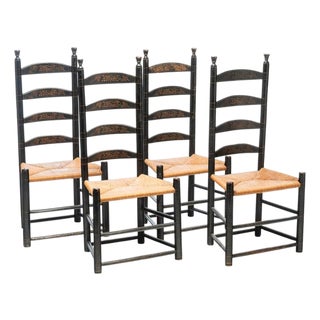 Set of Four Mid 19th Century Decorated Ladder Back Chairs For Sale
