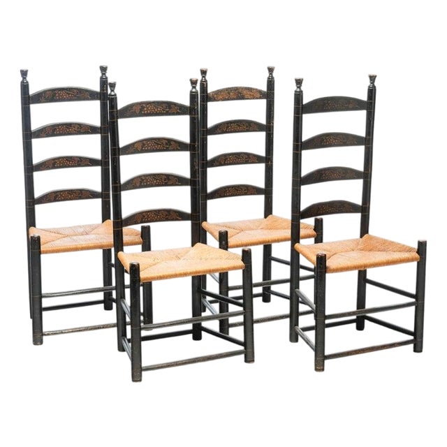 Set of Four Mid 19th Century Decorated Ladder Back Chairs For Sale