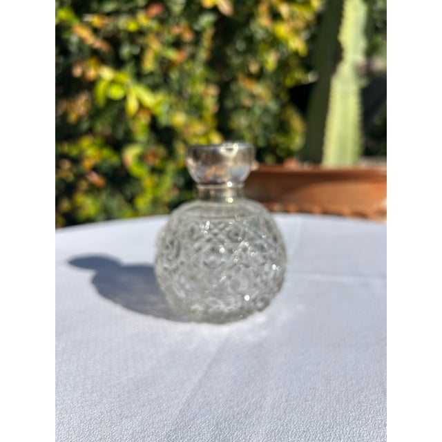 Transparent Vintage Sterling Silver & Cut Crystal Perfume Bottle For Sale - Image 8 of 13