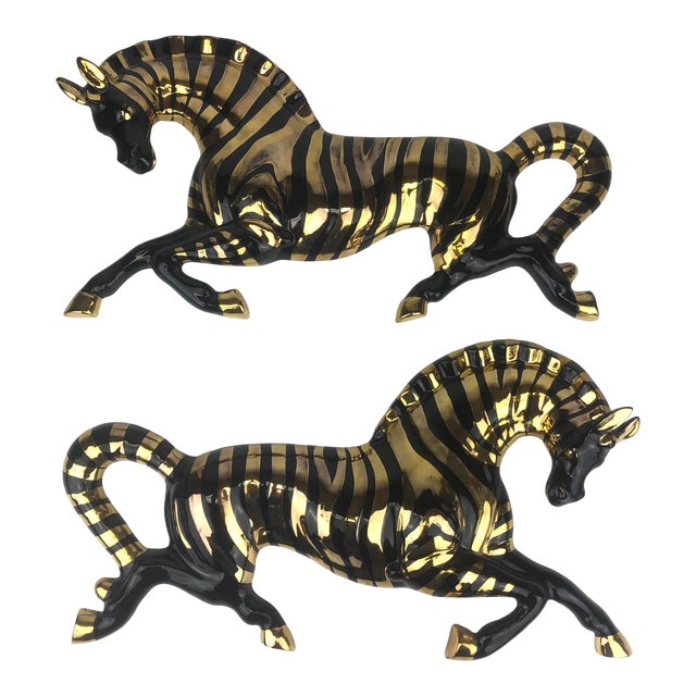 Vintage Deco Black & Gold Zebra Wall Sculpture a Pair Chairish