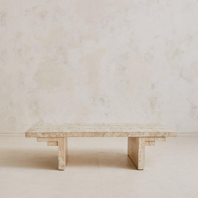 Italian Travertine Veneer Coffee Table with Brass Inlay, 1970s For Sale - Image 4 of 11