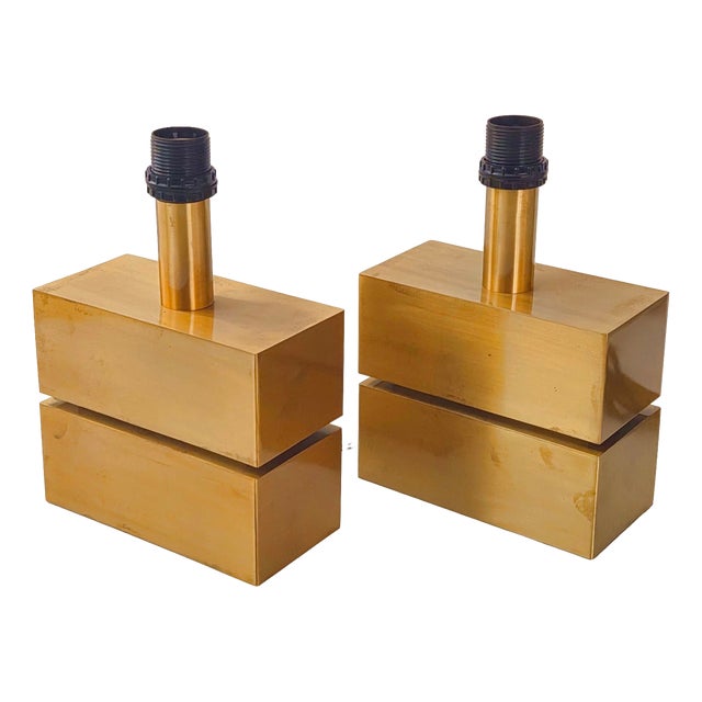 Table Lamps in Brushed Gold Metal from Maison Charles, 1970s, Set of 2 For Sale