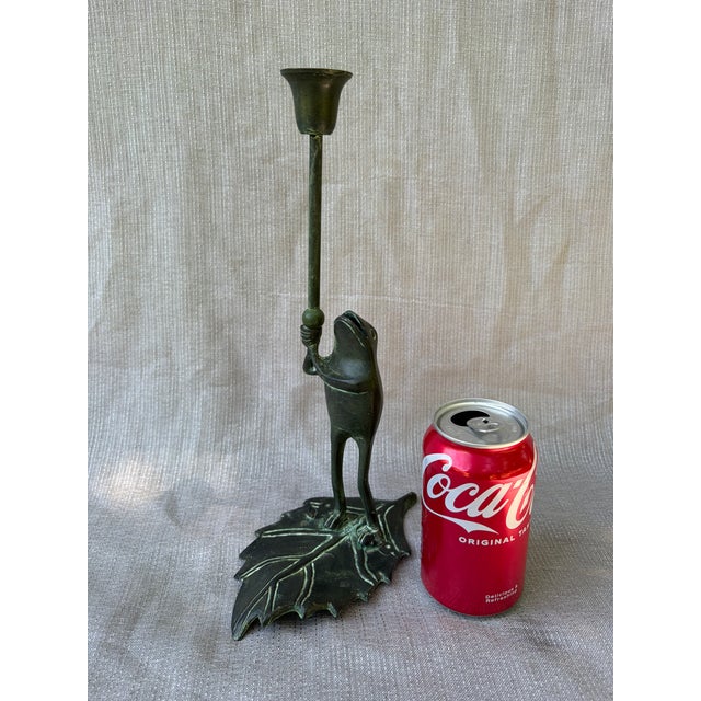 Vintage Bronze Standing Frog Candlestick For Sale - Image 11 of 14
