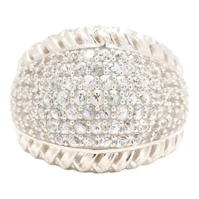 Slane White Sapphire Basketweave Dome Ring, Sterling Silver, Ring Size 7 For Sale