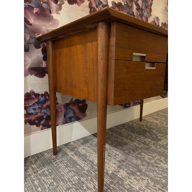 Mid-Century Modern Rare MCM Merton Gershun American of Martinsville Walnut Dropleaf Desk With Aluminum Stars For Sale - Image 3 of 18