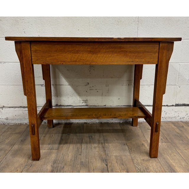Antique Oak Craft by Ramsey Alton Stickley Mission Style Desk Library Table For Sale - Image 9 of 14