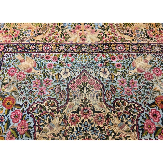 Persian Antique Persian Kerman Lavar, Handwoven Tree of Life Pattern, Ivory & Turquoise, 5’ X 8’ For Sale - Image 3 of 12