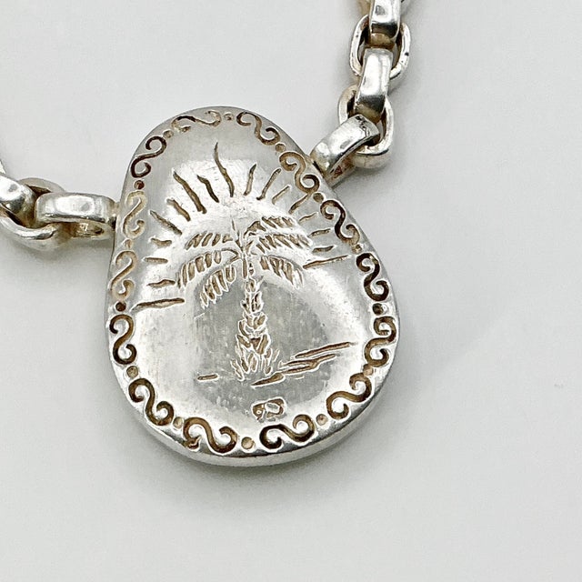 1980s Vintage Southwestern Navajo Americana Carico Lake Sterling & Green Turquoise Pendant Necklace For Sale - Image 14 of 14