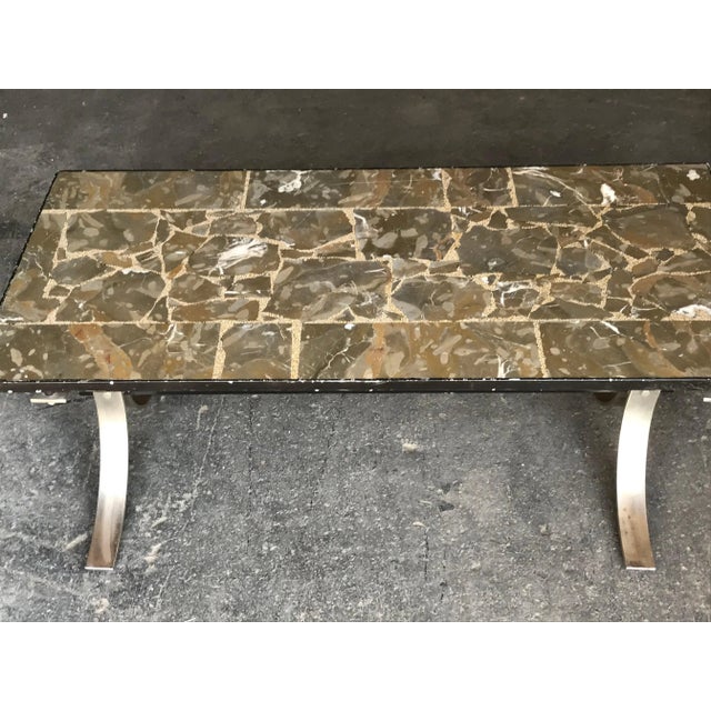 Stone Mid-Century Chrome & Marble Coffee Table, 1950s For Sale - Image 7 of 10