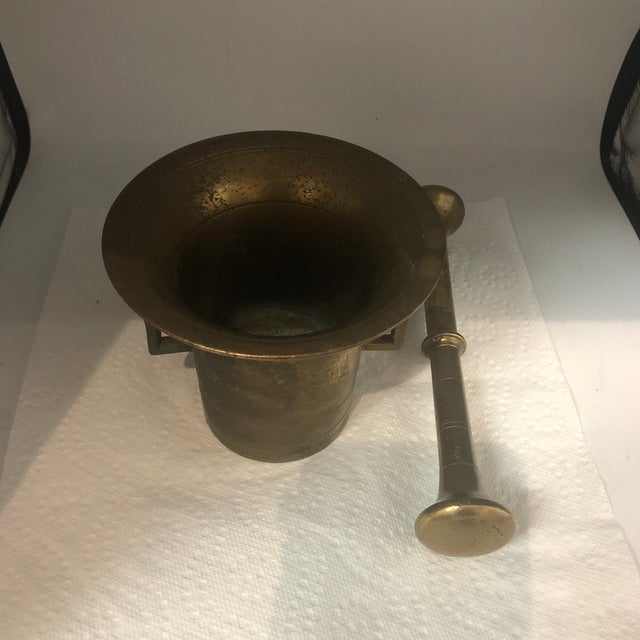 Antique Brass Mortar and Pestle For Sale - Image 11 of 13
