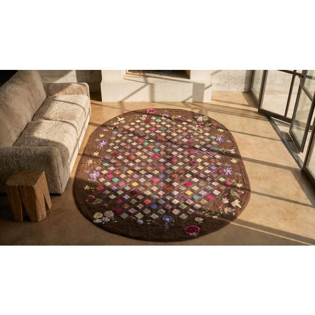 1920s Brown Diamond Folk Art Antique Oval American Hooked Rug 7'8" X 10'6" Handknotted Wool Carpet For Sale - Image 12 of 13