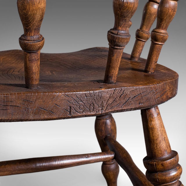 Antique Smoker's Bow Chair, English, Country House Elbow Seat, Edwardian, 1904 For Sale - Image 12 of 12