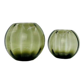 A Pair of Vintage Wagenfeld Turmaline Series Fluted Ball Vases For Sale