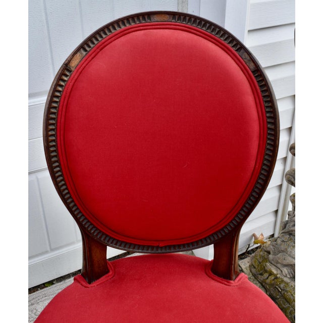 Vintage Set of Four Carved & Inlaid Regency Style Rounded Back Red Side Chairs For Sale In Philadelphia - Image 6 of 13