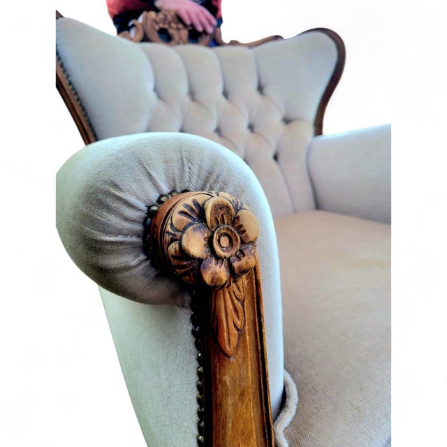 Louis XVI French Château Living Room Set in Upholstered Hand-Carved Walnut, Mid-19th Century, Set of 3 For Sale - Image 13 of 18