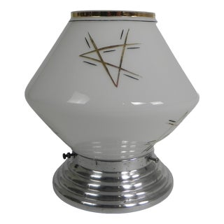 Art Deco Ceiling Lamp with Glass Shade and Gold Decorations, 1930s For Sale