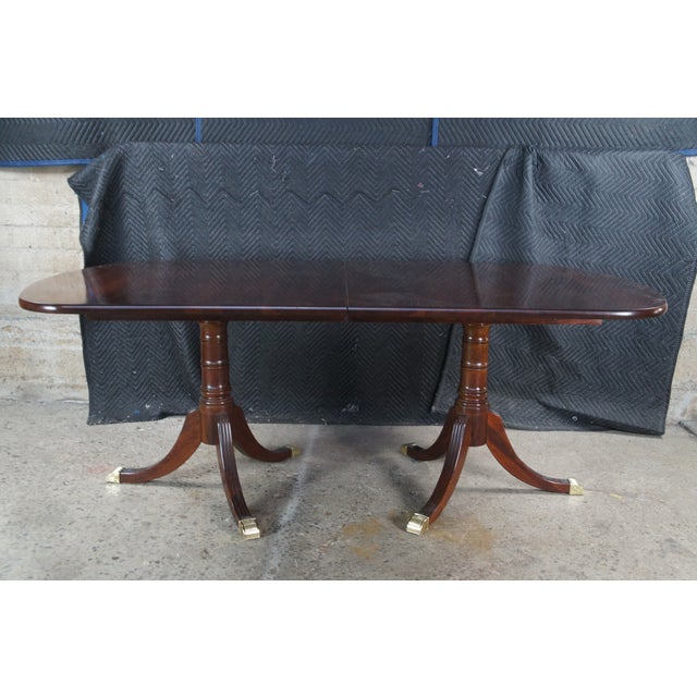 Attributed Williams Sonoma Home Regency Style Cherry Double Pedestal Dining Room Table For Sale - Image 6 of 11