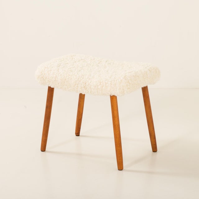 Wood Mid-Century Modern Danish Ottoman in Sheepskin, 1960s For Sale - Image 7 of 7