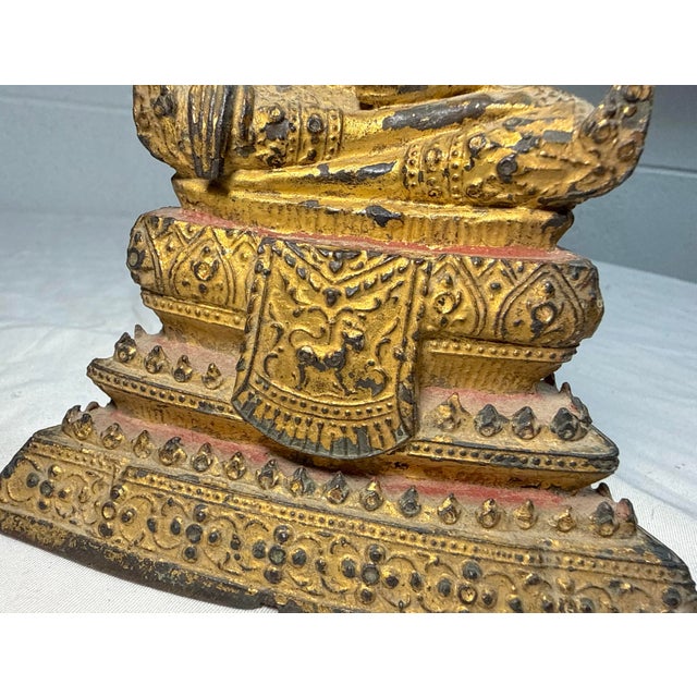 Ntique Early 1800s Gold Gilded Bronze Thai Rattanakosin Buddha Statue Sculpture For Sale - Image 17 of 18