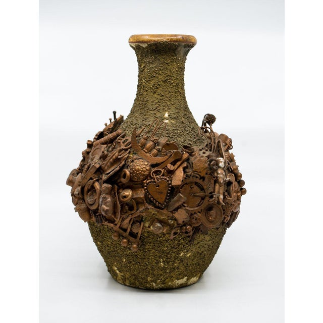 Folk Art Mixed Media Applique Ceramic Vase Chairish