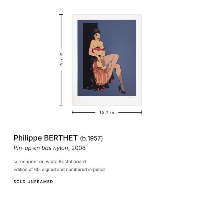 Illustration 2008 Philippe Berthet Pin-Up en Bas Nylon Signed Screenprint For Sale - Image 3 of 3