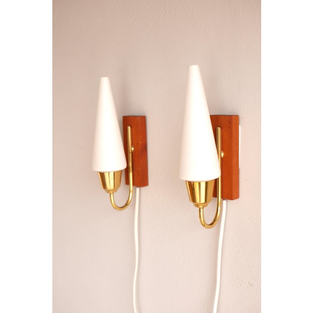 Metal Mid-Century Scandinavian Modern Wall Lamps with Teak Panels attributed to Örsjö, Set of 2 For Sale - Image 7 of 13