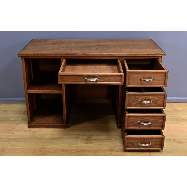 Small Art Deco Oak Pedestal Desk, 1940s For Sale - Image 14 of 18