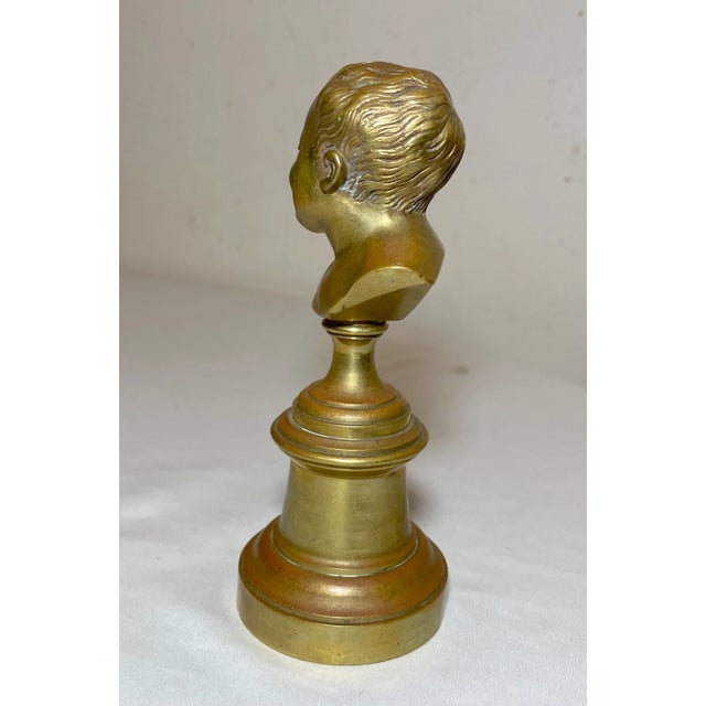 Antique 19th Century Solid Heavy Gilt Bronze Baby Child Bust Statue Sculpture 2 For Sale - Image 4 of 12