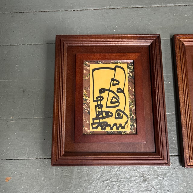 Set of two contemporary original Wayne Cunningham abstract marker drawings. Signed and framed. Drawings measure approx...