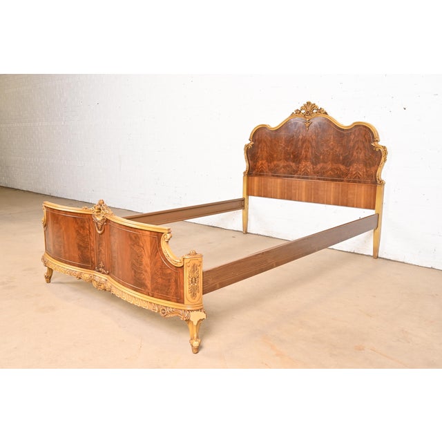 French Provincial Romweber French Provincial Louis XV Flame Mahogany and Parcel Painted Full Size Bed, Circa 1920s For Sale - Image 3 of 11