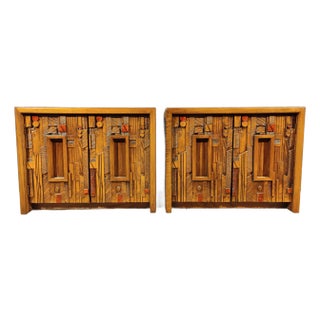 Bedroom Set $3990 Lane 'Pueblo' Brutalist Lowboy Armoire Nightstand Bed Headboard For Sale