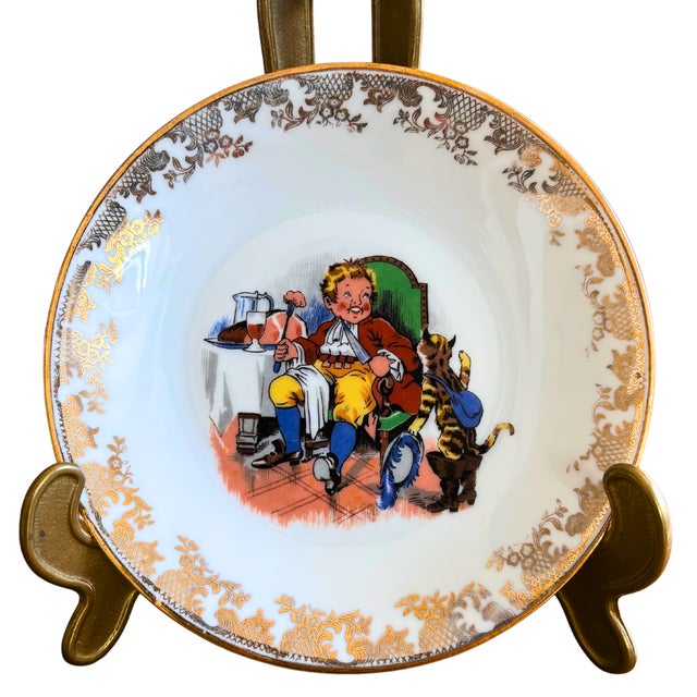 Ceramic Fairy Tale Dessert Plates with Gilded Friezes by Charles Perrault, 1950s, Set of 4 For Sale - Image 7 of 8