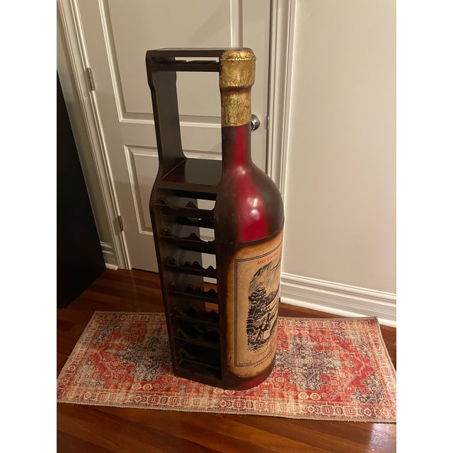 French Vintage Oversized Wine Bottle Bar Cabinet / Wine Rack – 14 Bottle Storage With Stemware Holder For Sale - Image 3 of 7