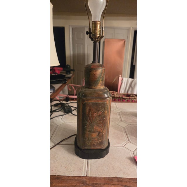 Vintage Frederick Cooper Chinoiserie Tea Canister Table Lamp With Bird & Floral Motifs For Sale - Image 6 of 11