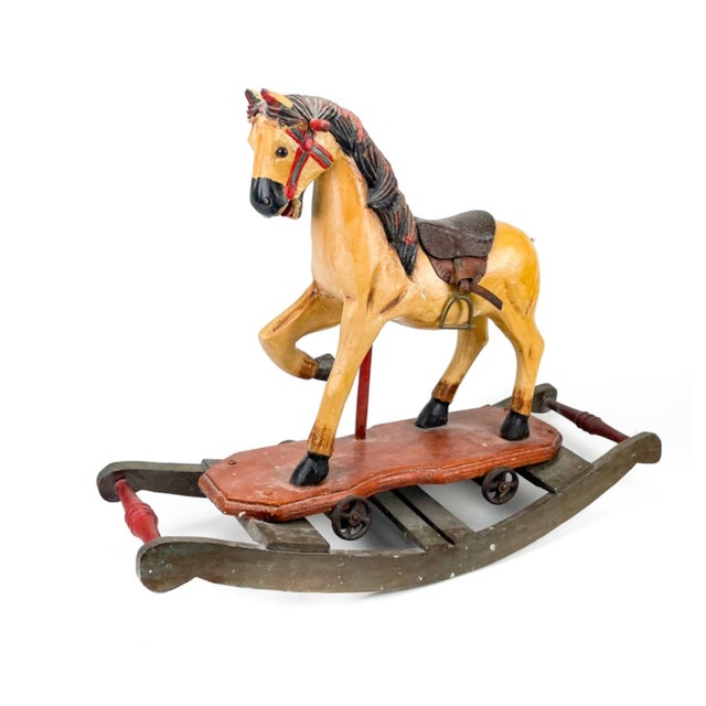 1920s Vintage Hand Painted Carved Rocking Horse For Sale - Image 5 of 6
