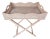 Artifacts Rattan Scallop Design Butler Tray with Wooden Legs Glass Insert, White Wash For Sale