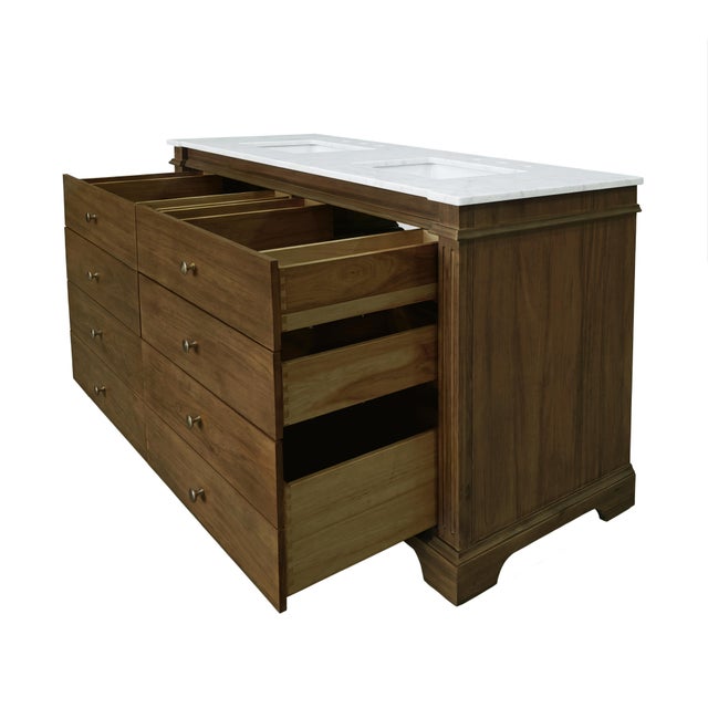 Rachelle 60 in. W Carrara Marble Top 6 Drawer Double Bathroom Vanity, Brown For Sale In Chicago - Image 6 of 9
