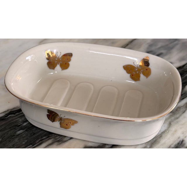 1970's Akahashi Japan Gold Gilt Porcelain Butterfly Motif Soap Dish For Sale - Image 4 of 12