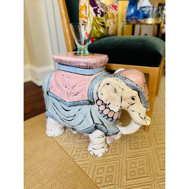 Vintage Pastel Pink and Blue Elegant Garden Stool or Side Table For Sale - Image 9 of 11