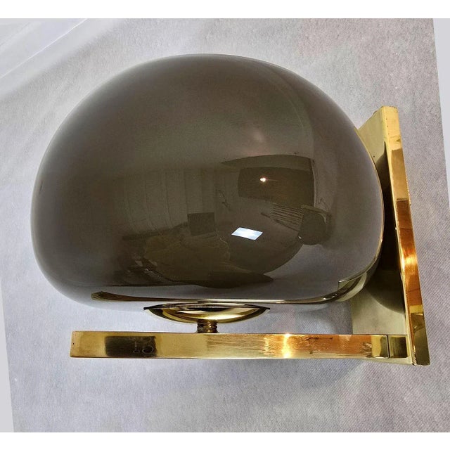 Metal 1980s Pair of Brown Glass and Brass Sconces, Mid Century Modern For Sale - Image 7 of 12