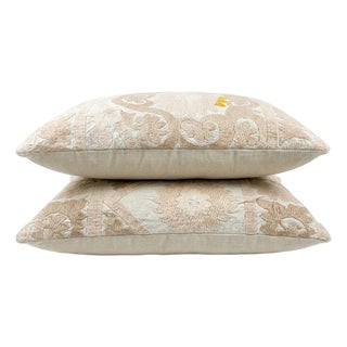 Hand Embroidered Suzani Lumbar Pillow Cover 16'' X 22'' & 16'' X 25'' - Set of Two For Sale
