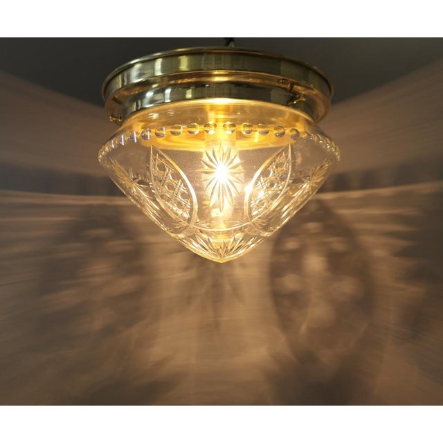 Metal Brass Ceiling Lamp with Lead Crystal Shade, 1920s For Sale - Image 7 of 16