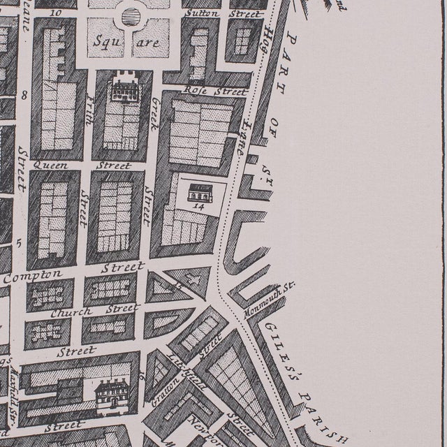 Glass Vintage Framed 18th Century Street Map, London, West End, Soho, Leicester Square For Sale - Image 7 of 10