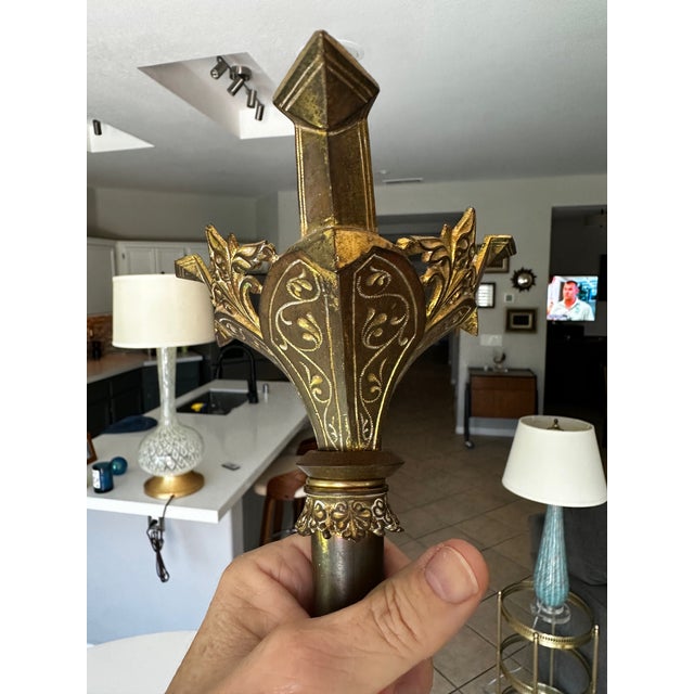Yellow Single Antique Gothic Revival Brass 6 Light Candelabra For Sale - Image 8 of 18