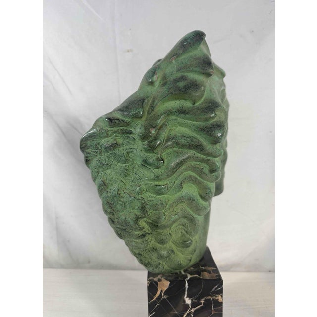 Stone Peggy Mach Flowing Hair Woman Bust, Alva Museum Replicas 1971 With Original Foil Label, Verdigris Patina on Marble Base For Sale - Image 7 of 8