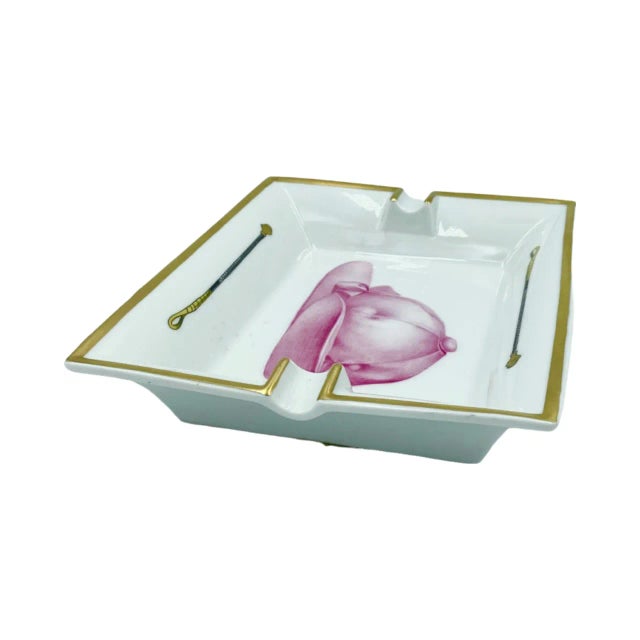 Vintage Hermès Paris Equestrian Pink Jockey Cap Porcelain Ashtray Catchall Dish For Sale - Image 4 of 13