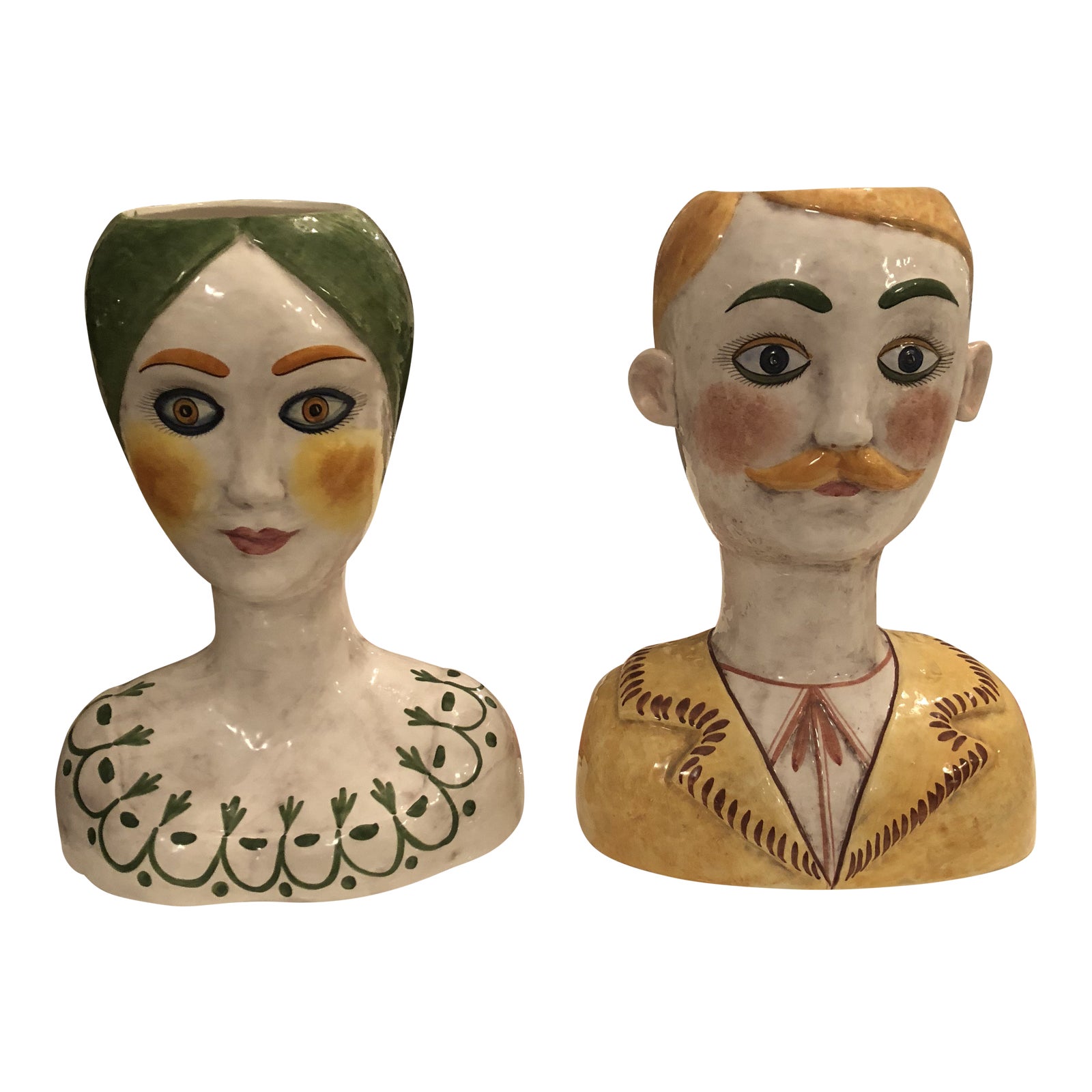 1960s Italian Horchow Ceramic Head Vases a Pair Chairish