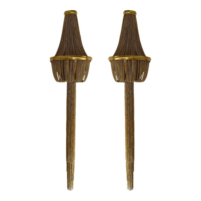 Large Pair of Brass Bracelet Chain Sconces For Sale
