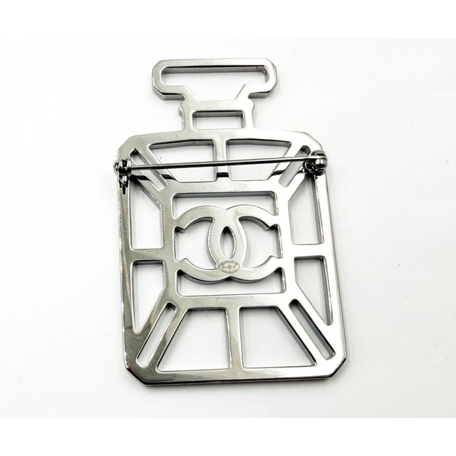 Chanel Chanel Silver CC Iridescent Crystal Large Bottle Brooch For Sale - Image 4 of 4