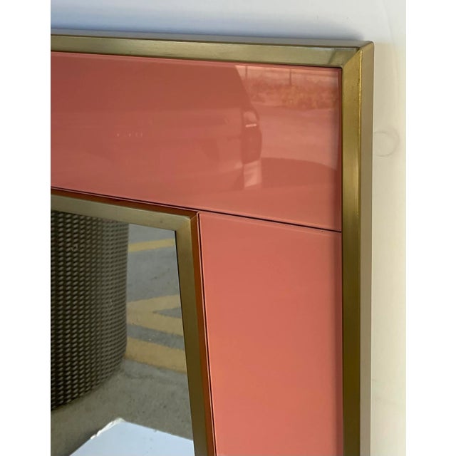 Modern Modern Brass and Salmon Glass Wall Mirror For Sale - Image 3 of 4